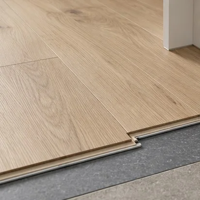 Representative light oak-look hybrid flooring and underlay detail